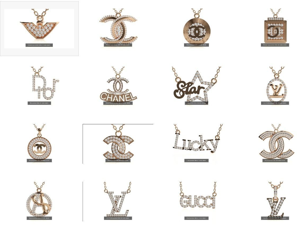 22 Branded Pendant Necklace 3dm stl render details 3D Model Pack