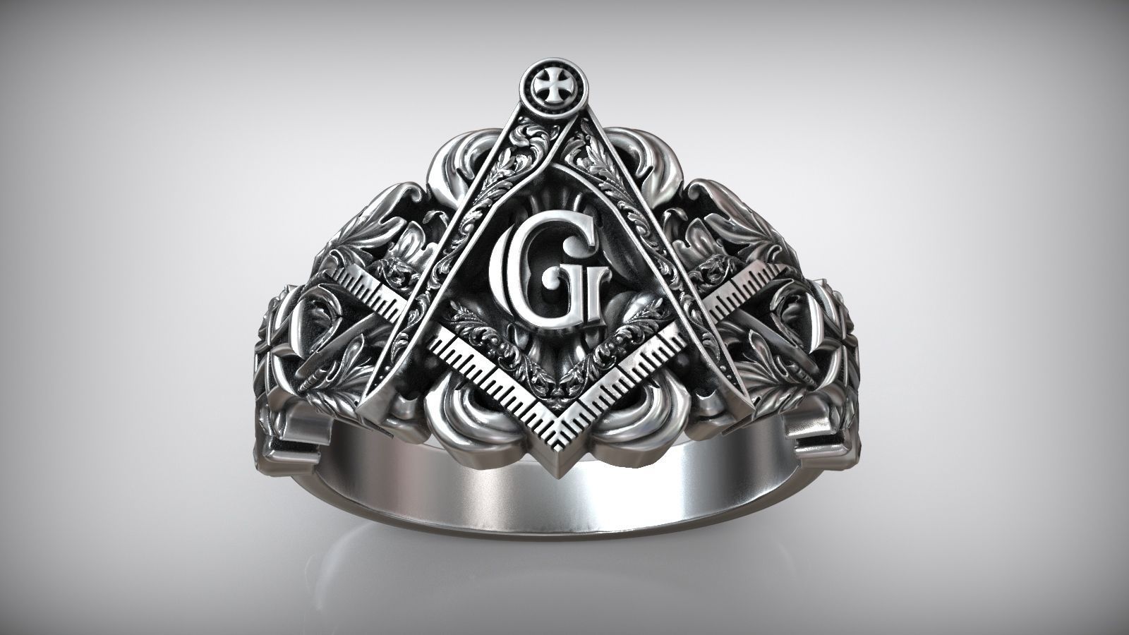 Freemasons Square And Compass Pattern Ring 3D print model_1