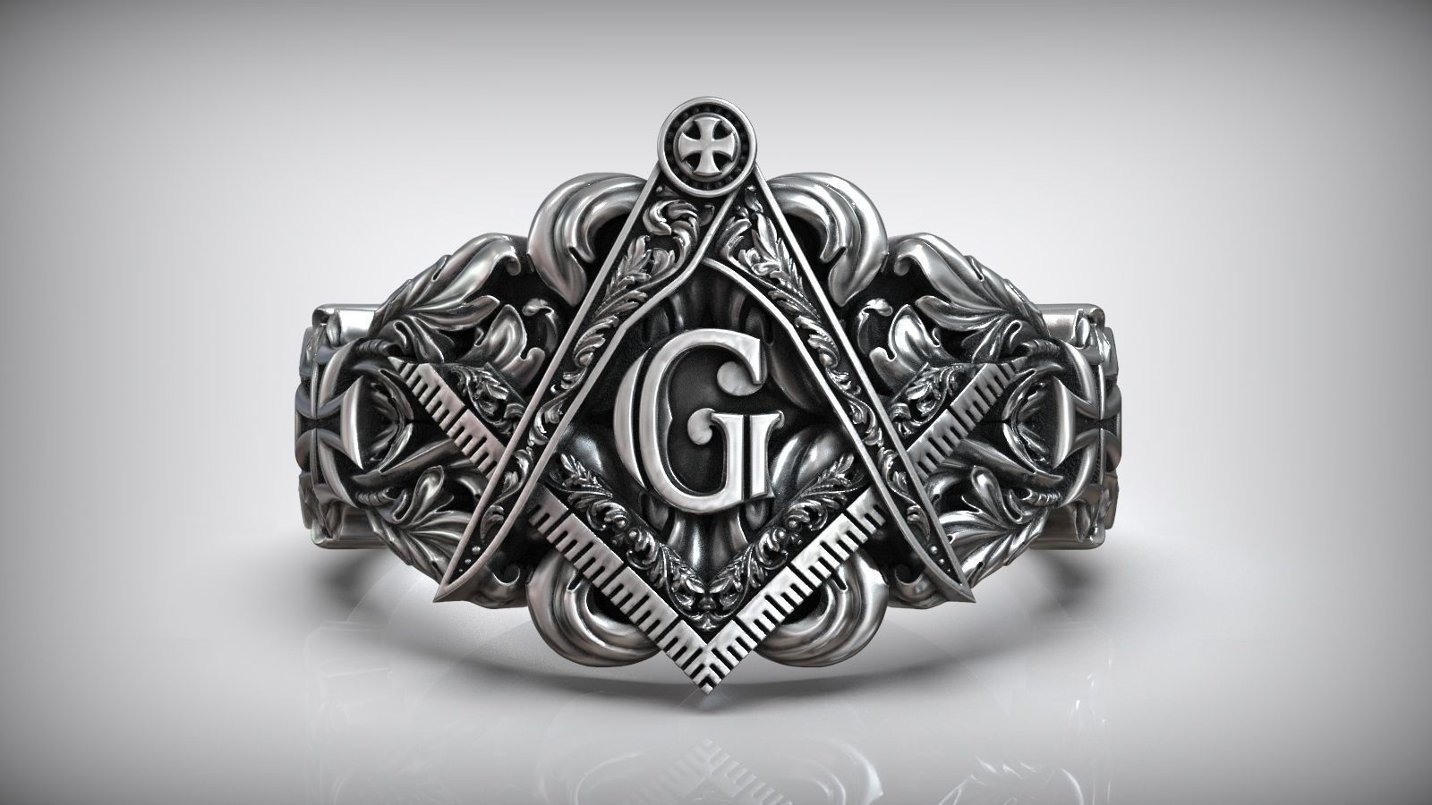 Freemasons Square And Compass Pattern Ring 3D print model_5