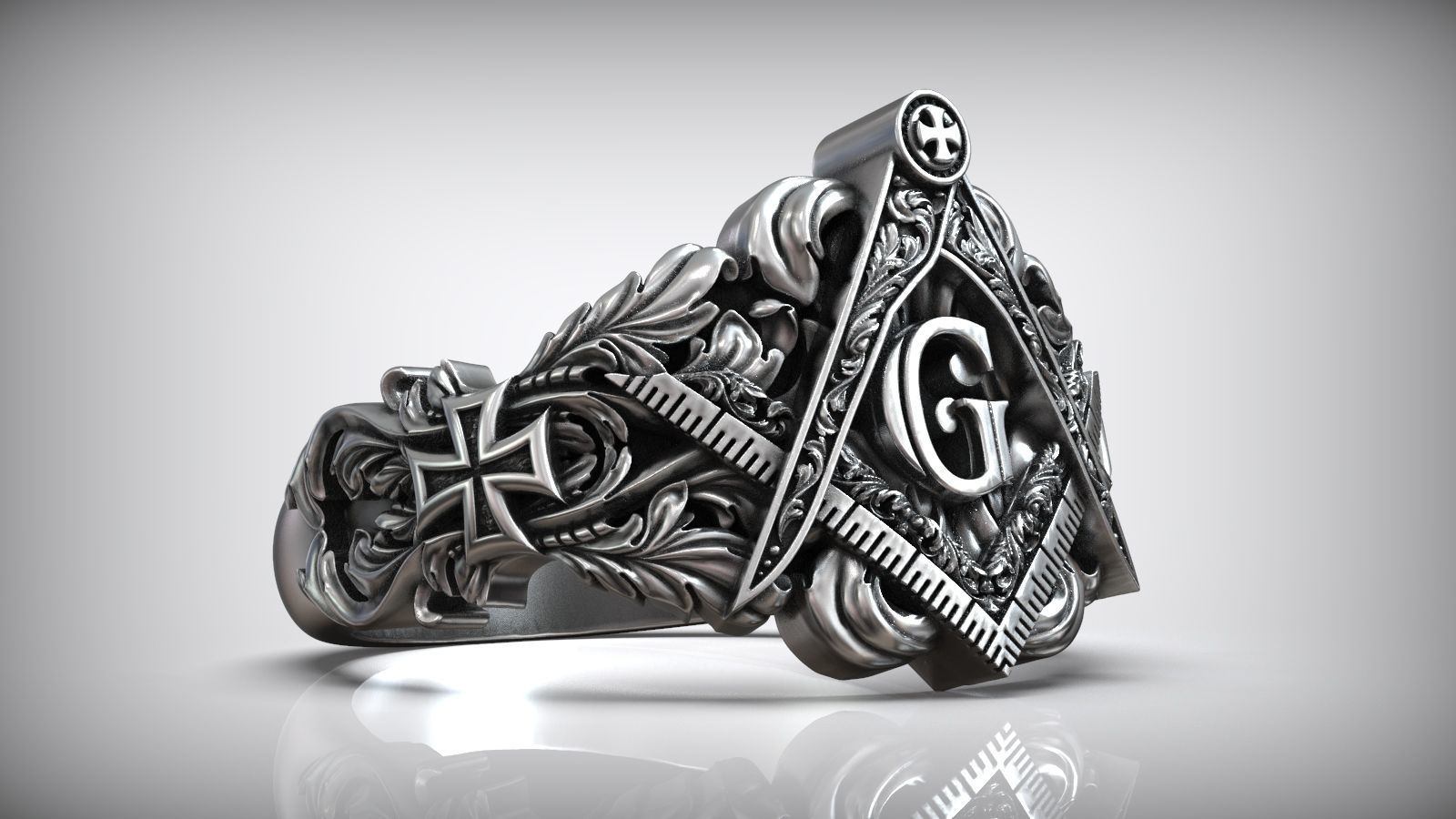 Freemasons Square And Compass Pattern Ring 3D print model_2