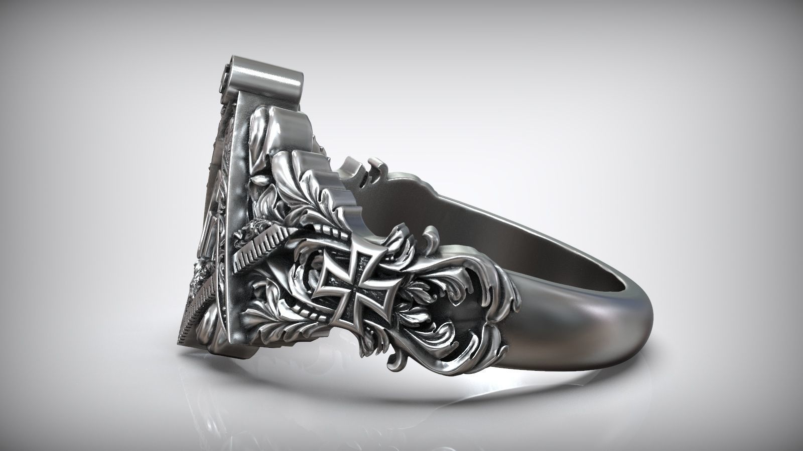 Freemasons Square And Compass Pattern Ring 3D print model_3