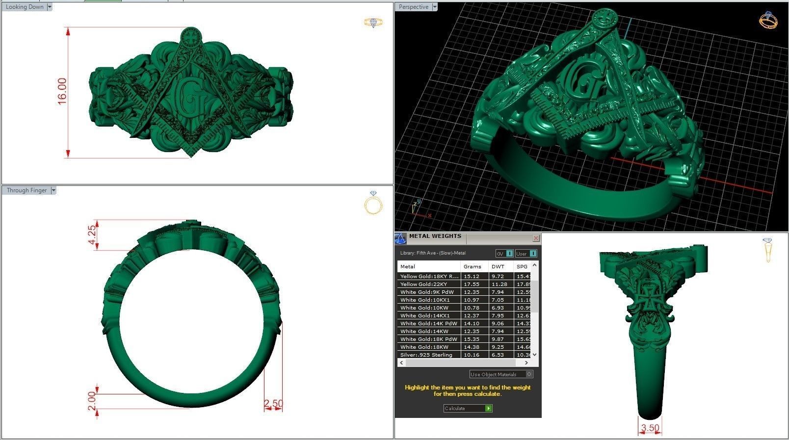 Freemasons Square And Compass Pattern Ring 3D print model_7
