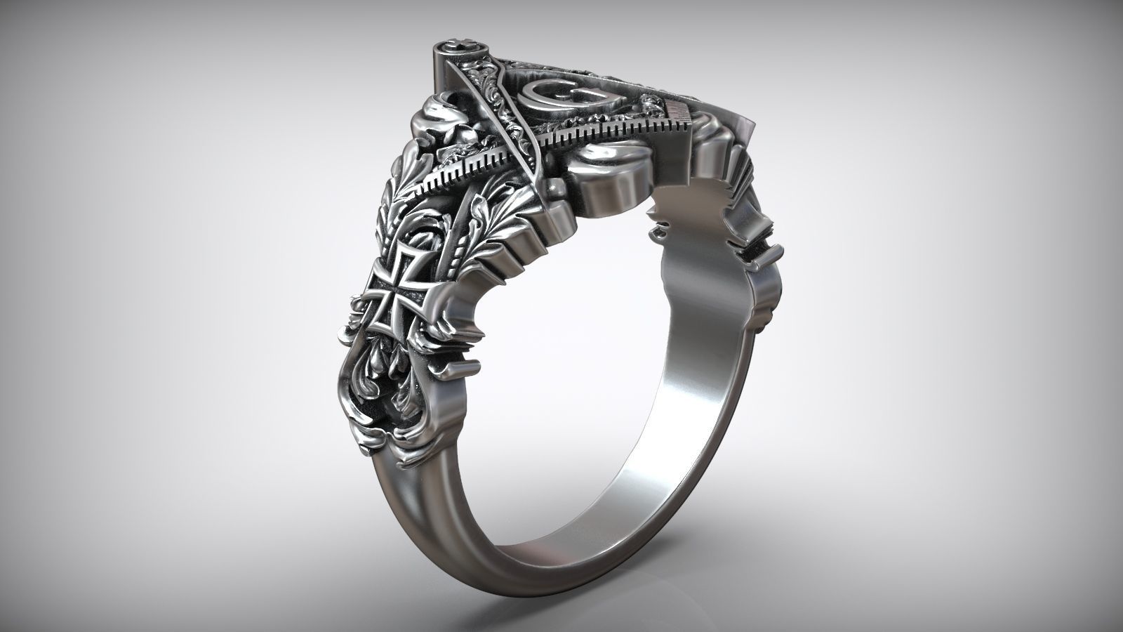 Freemasons Square And Compass Pattern Ring 3D print model_4