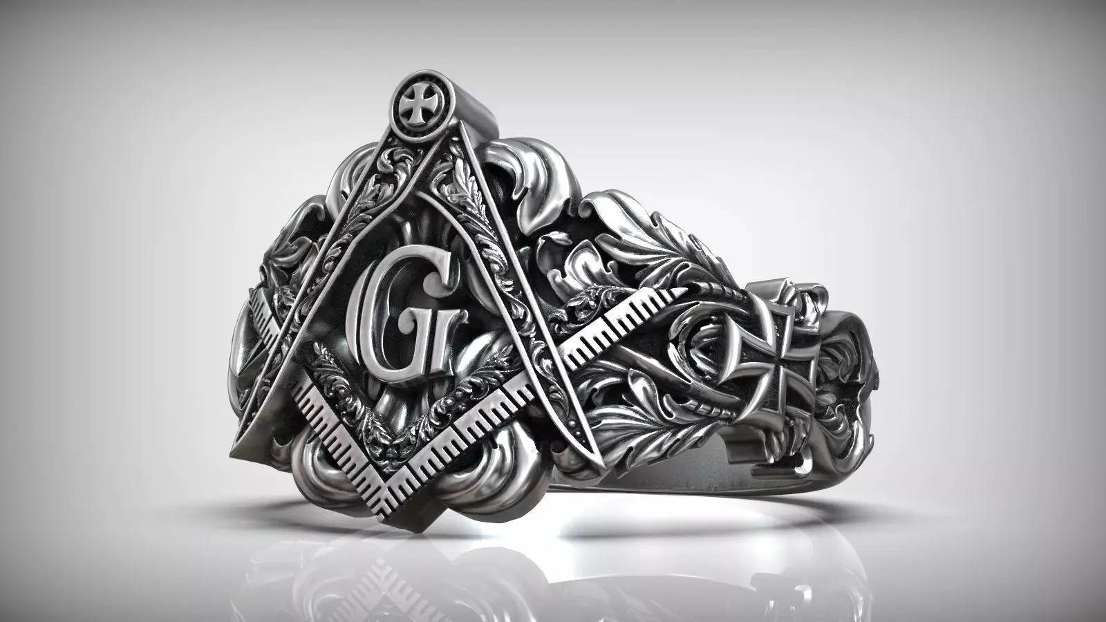 Freemasons Square And Compass Pattern Ring 3D print model_0