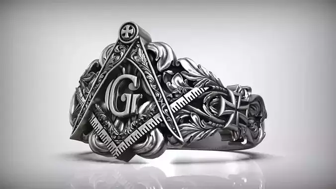 Freemasons Square And Compass Pattern Ring 3D print model