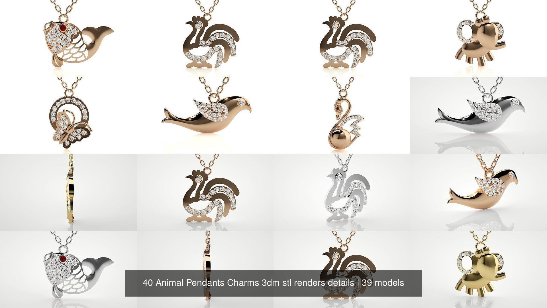 40 Animal Pendants Charms 3dm stl renders details 3D Model Collection_6