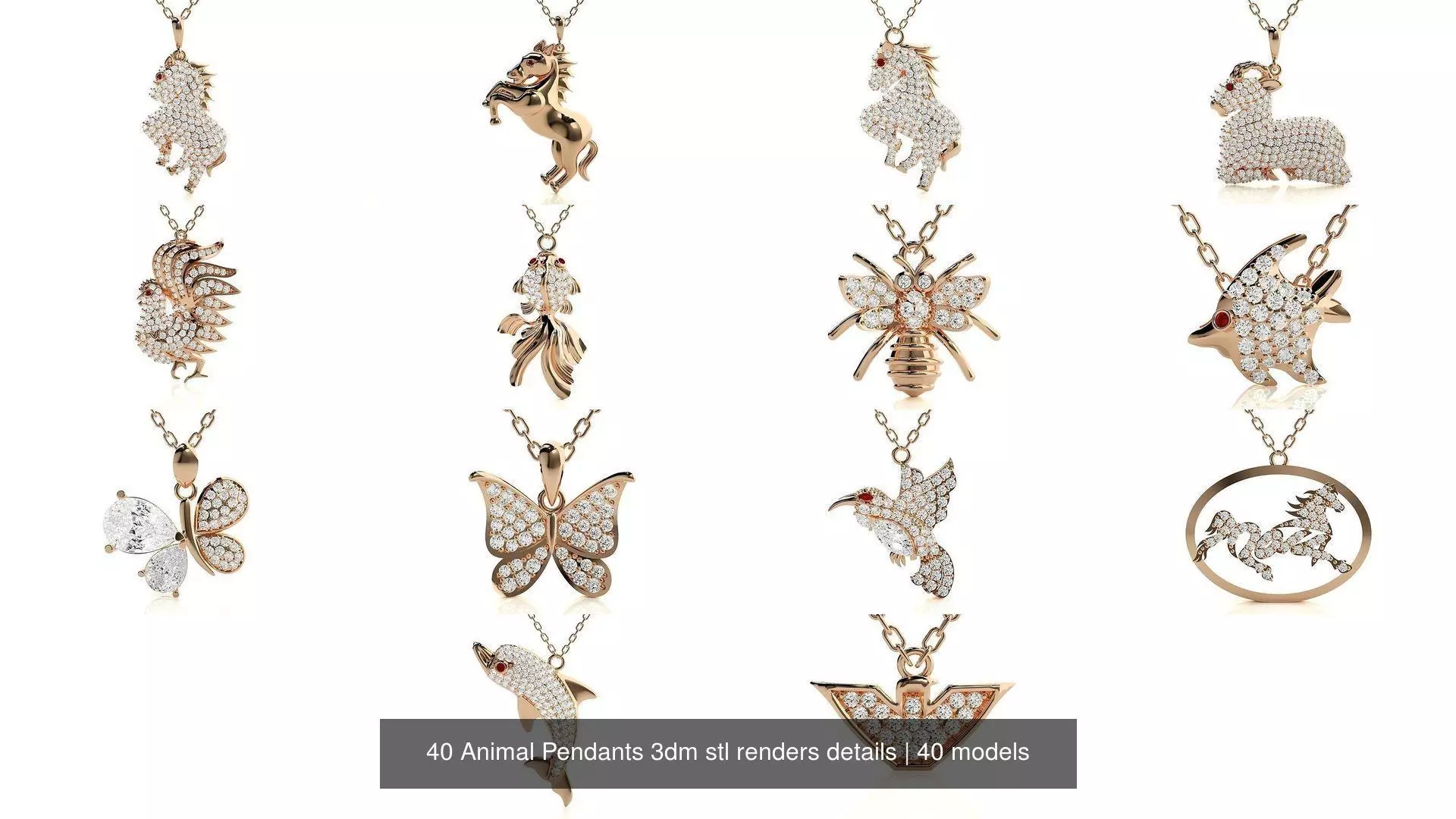 40 Animal Pendants Charms 3dm stl renders details 3D Model Collection_0