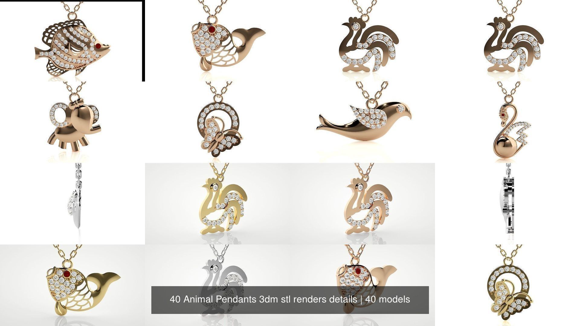 40 Animal Pendants Charms 3dm stl renders details 3D Model Collection_5