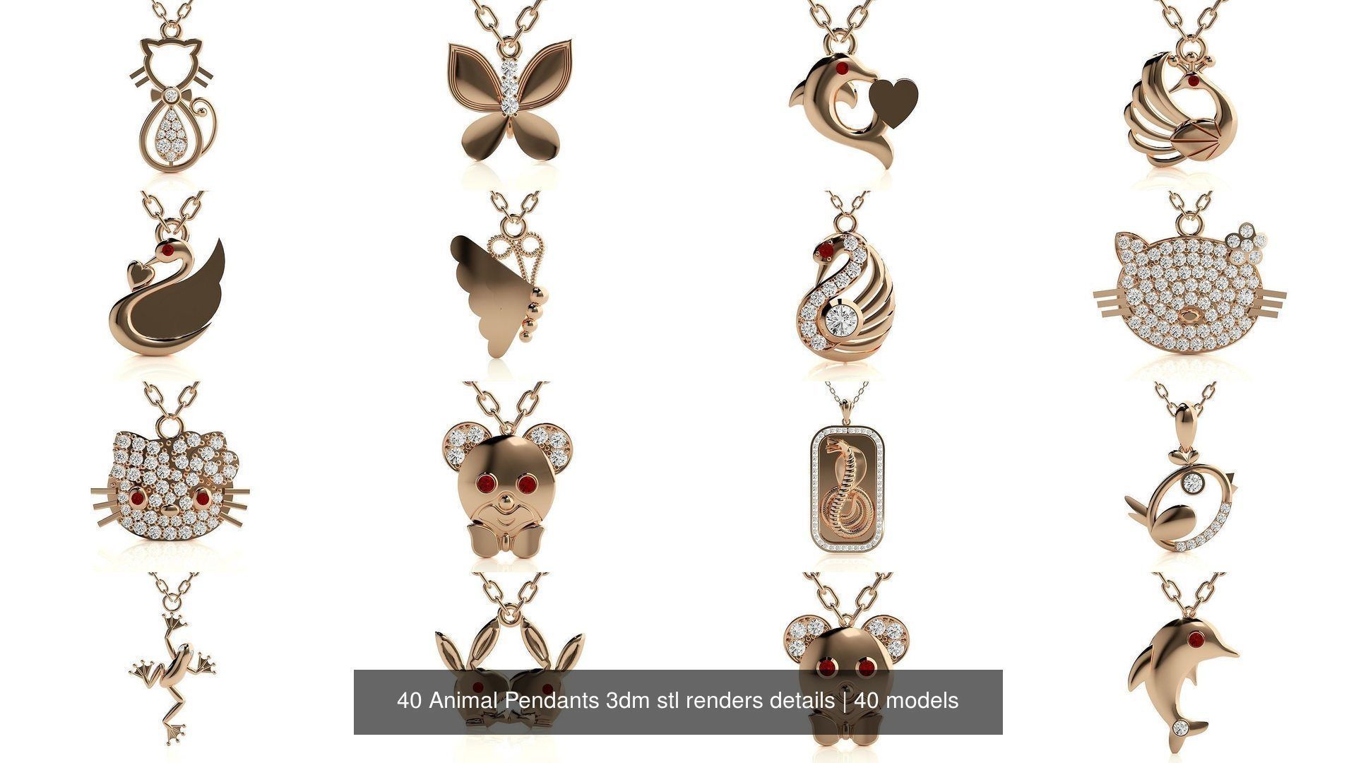 40 Animal Pendants Charms 3dm stl renders details 3D Model Collection_2