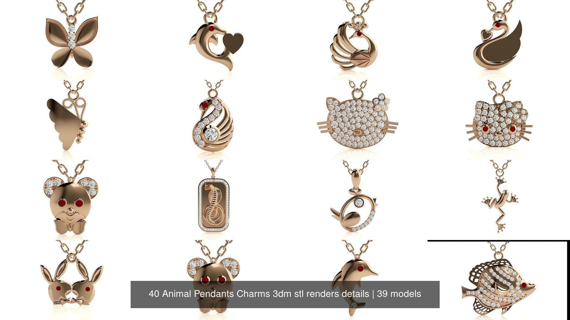 40 Animal Pendants Charms 3dm stl renders details 3D Model Collection_3