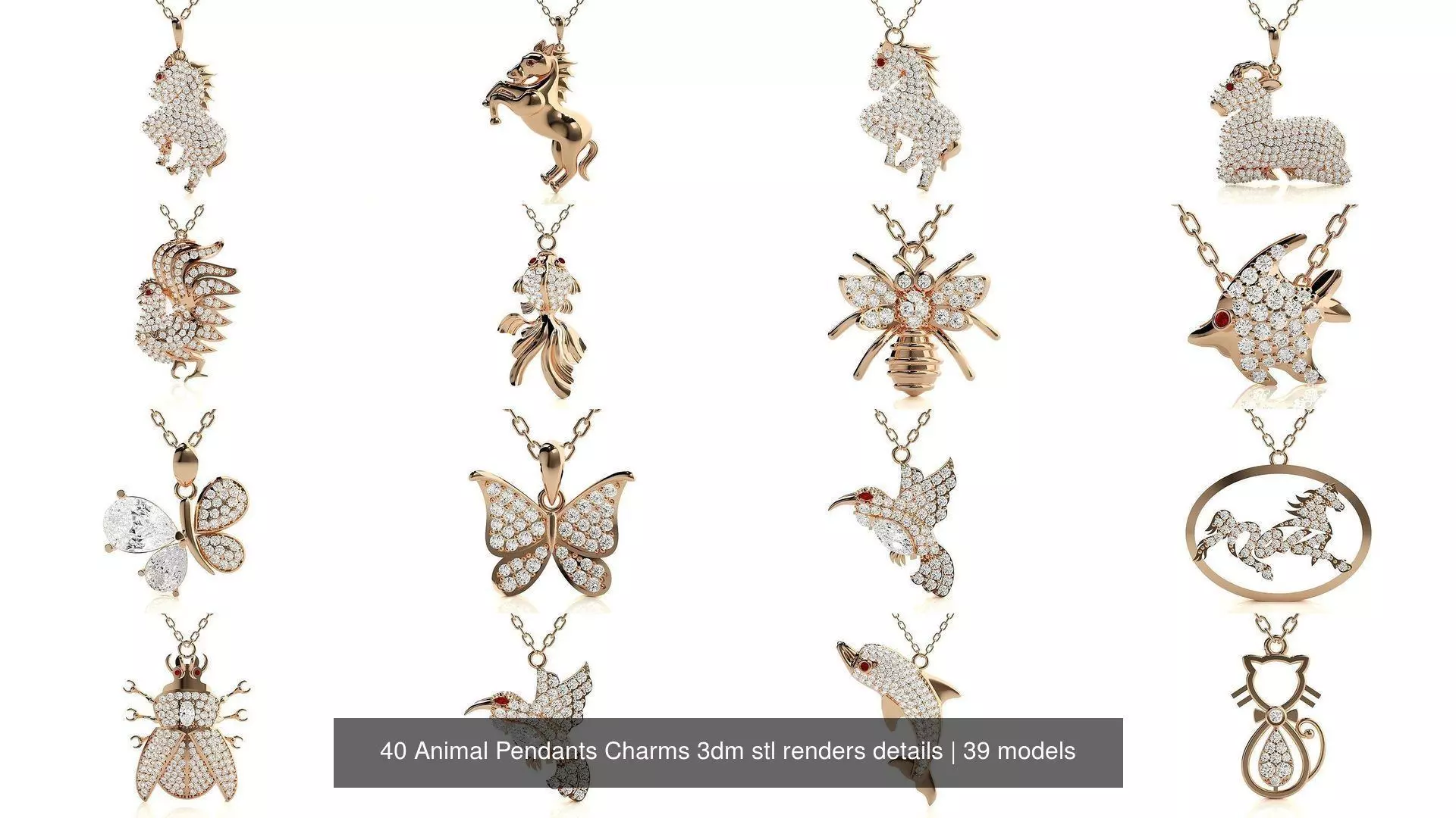 40 Animal Pendants Charms 3dm stl renders details 3D Model Collection_1