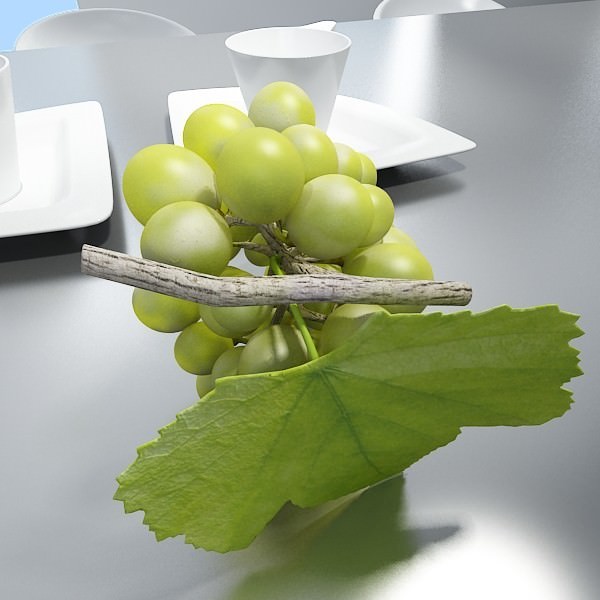 Green Grapes in Glass Bowl 3D model_15
