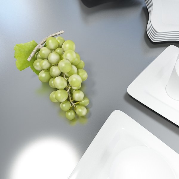 Green Grapes in Glass Bowl 3D model_12