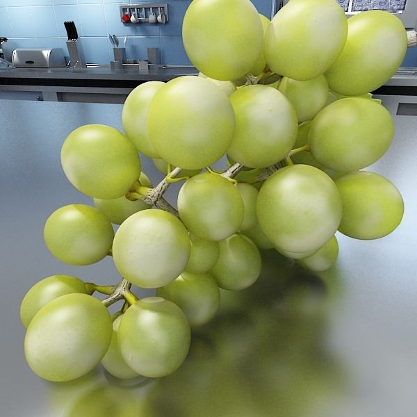 Green Grapes in Glass Bowl 3D model_14