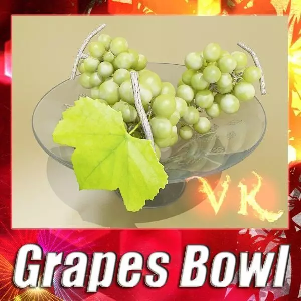 Green Grapes in Glass Bowl 3D model_0
