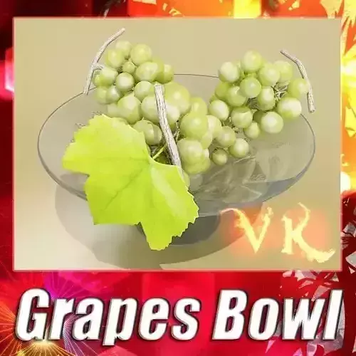Green Grapes in Glass Bowl 3D model