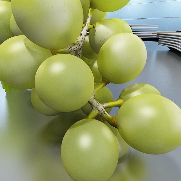 Green Grapes in Glass Bowl 3D model_13