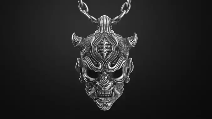 Hannya Oni mask pendant STL OBJ 3d model for 3d printing 3D print model