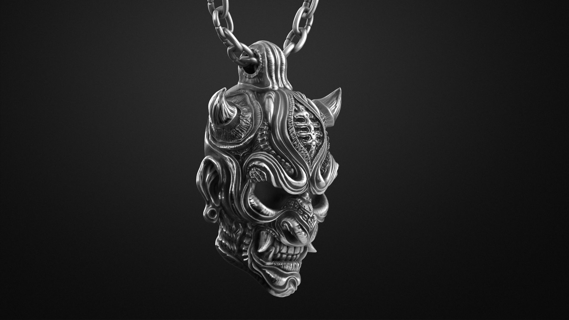 Hannya Oni mask pendant STL OBJ 3d model for 3d printing 3D print model_1