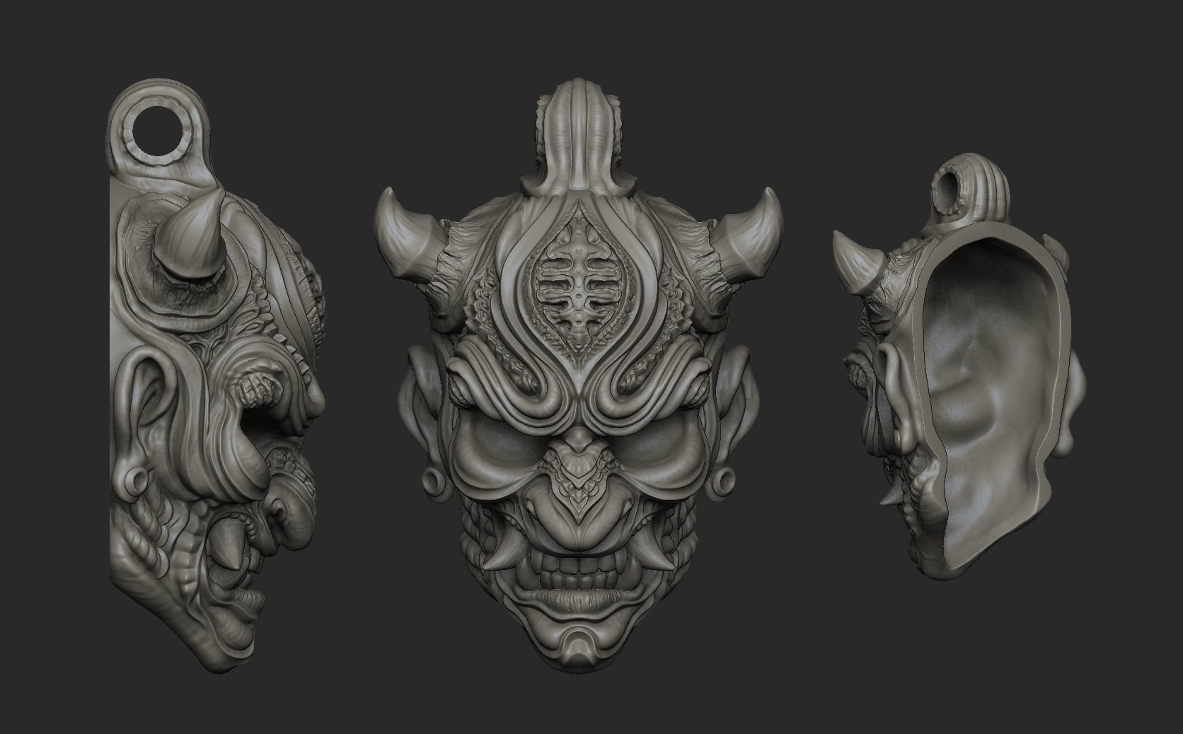 Hannya Oni mask pendant STL OBJ 3d model for 3d printing 3D print model_4