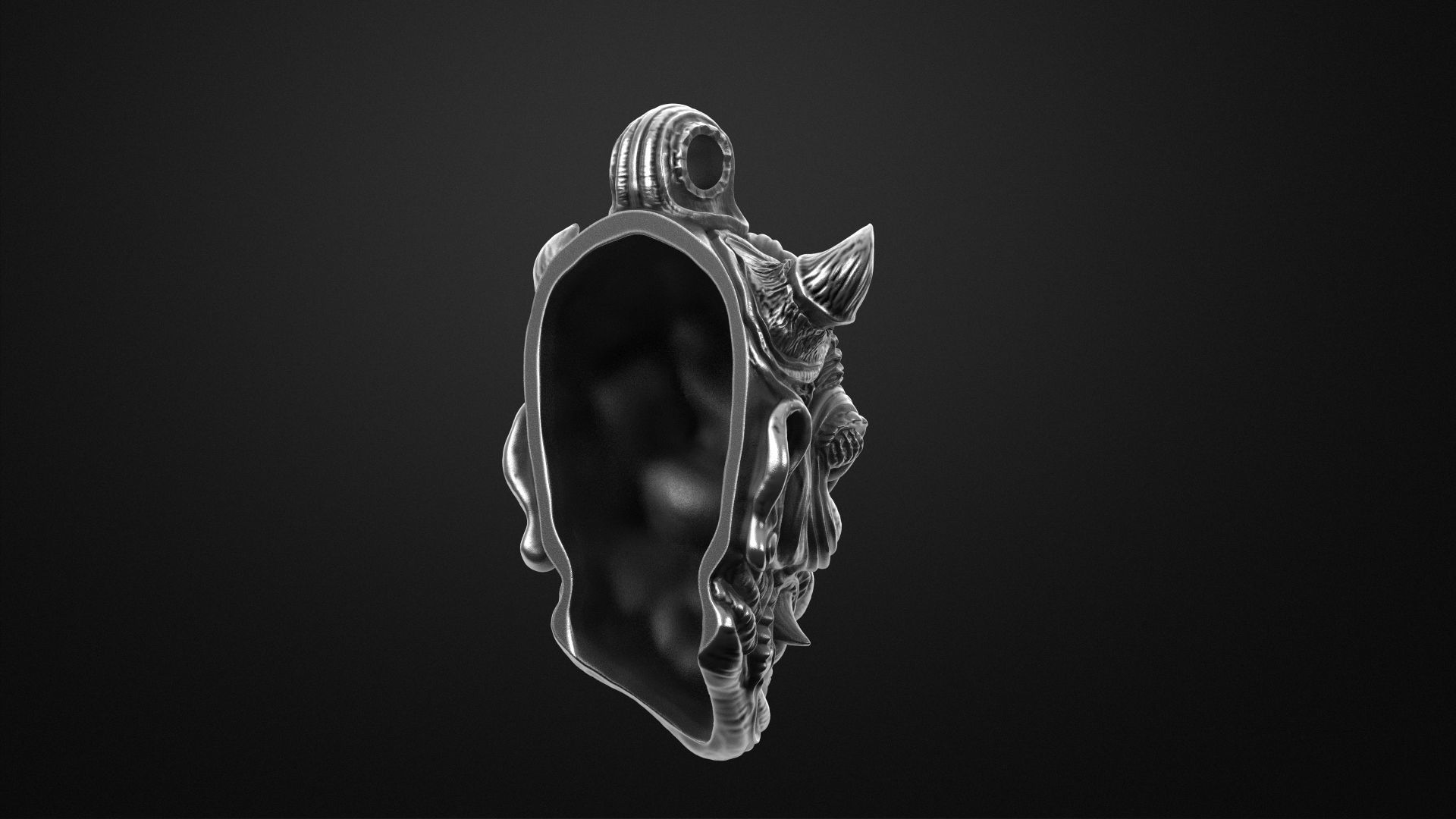 Hannya Oni mask pendant STL OBJ 3d model for 3d printing 3D print model_10