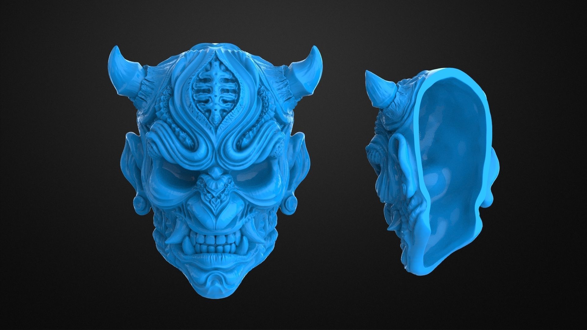 Hannya Oni mask pendant STL OBJ 3d model for 3d printing 3D print model_2