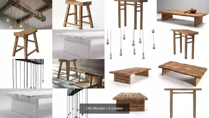 Old Wooden 3D Model Collection