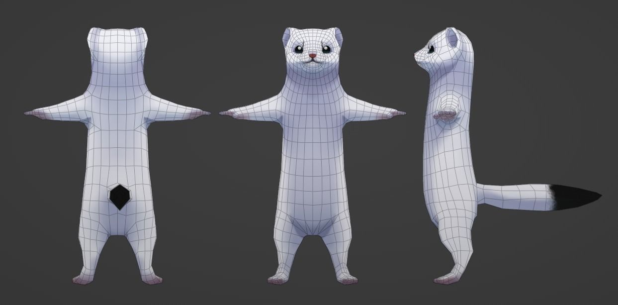 Mink-Ferrets-Otters-Mongoose hand paint lowpoly Low-poly 3D model_5
