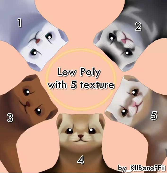 Mink-Ferrets-Otters-Mongoose hand paint lowpoly Low-poly 3D model_0