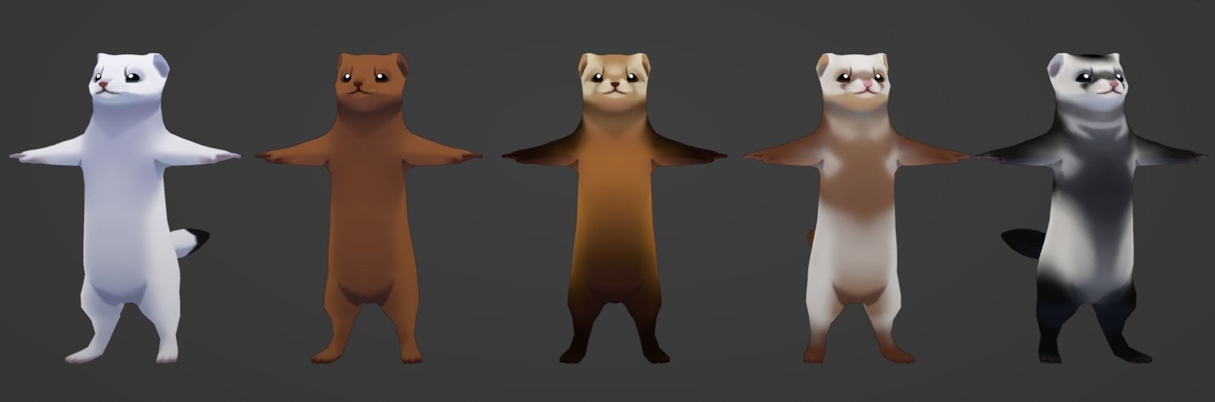 Mink-Ferrets-Otters-Mongoose hand paint lowpoly Low-poly 3D model_2