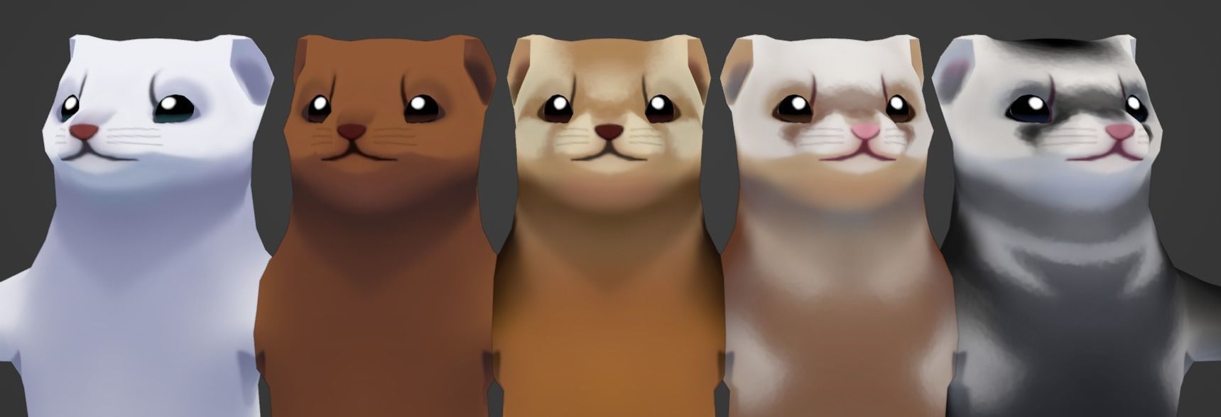 Mink-Ferrets-Otters-Mongoose hand paint lowpoly Low-poly 3D model_1