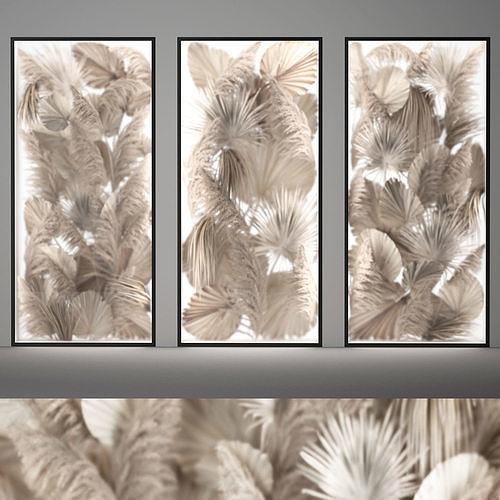 Phyto Wall Of Dry Palm Leaves And Pampas Grass 3D model