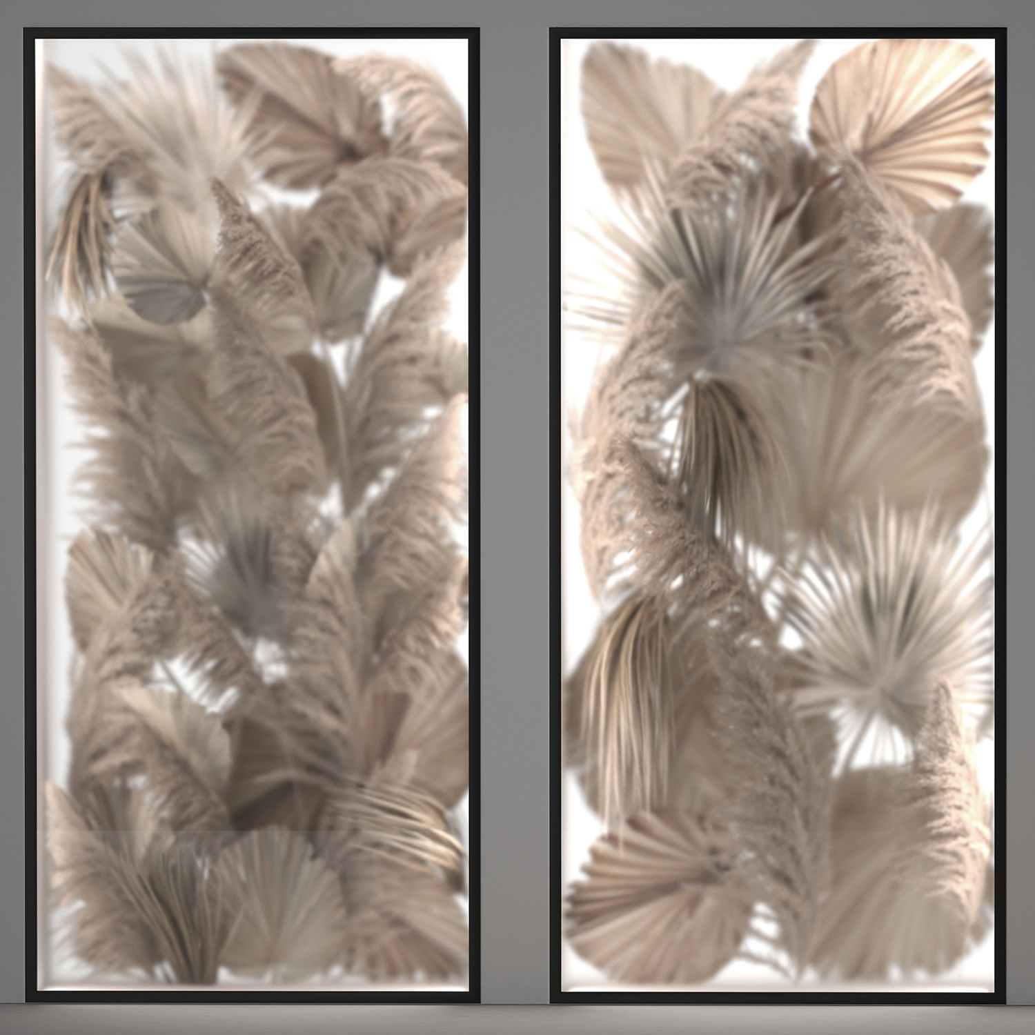Phyto Wall Of Dry Palm Leaves And Pampas Grass 3D model_2