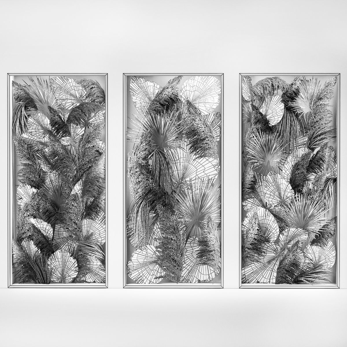 Phyto Wall Of Dry Palm Leaves And Pampas Grass 3D model_6