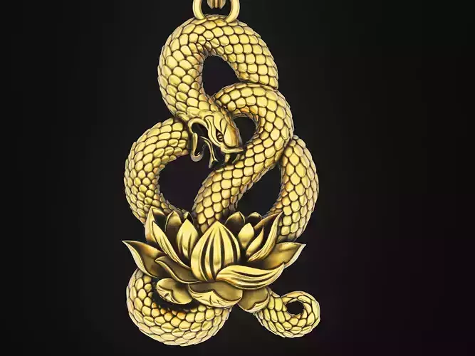 Snake Lotus Pendant  Sculpture jewelry gold necklace