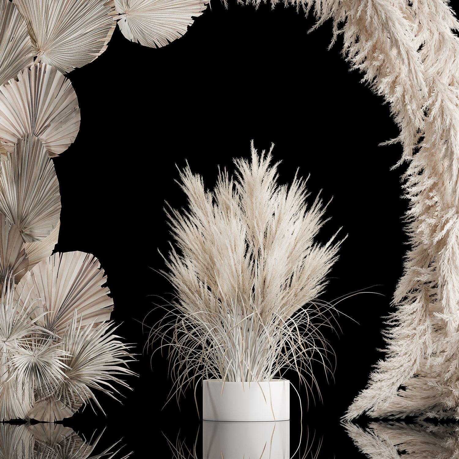 Wedding arch made of dry palm branches and pampas grass 3D model_2
