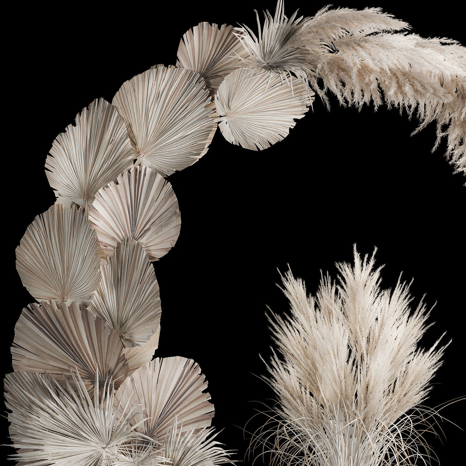 Wedding arch made of dry palm branches and pampas grass 3D model_1