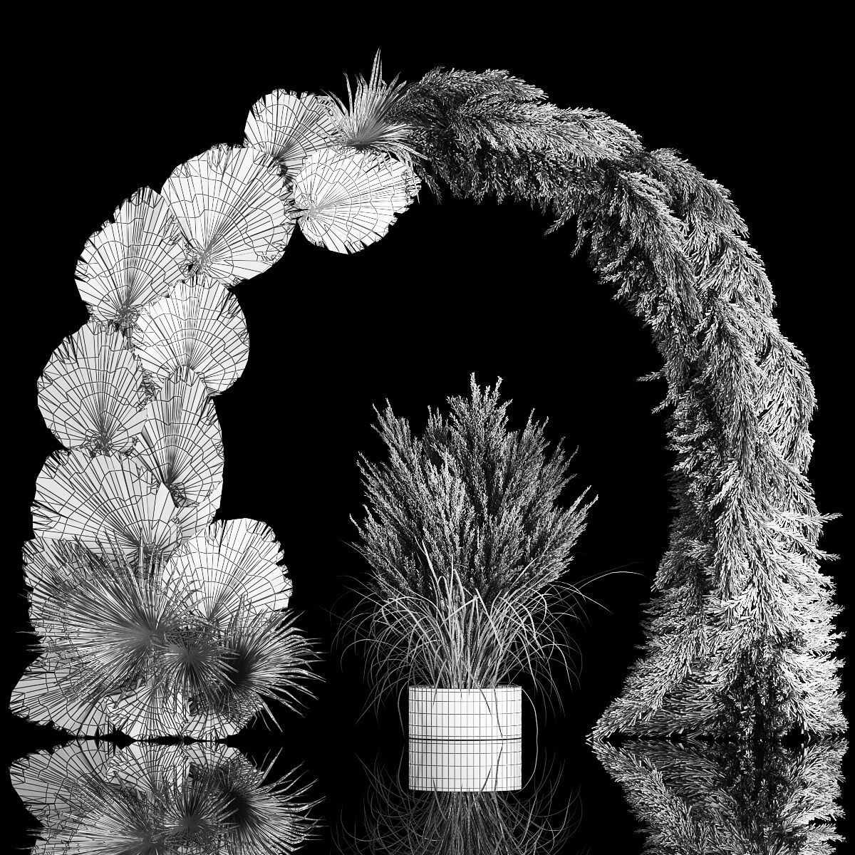 Wedding arch made of dry palm branches and pampas grass 3D model_8