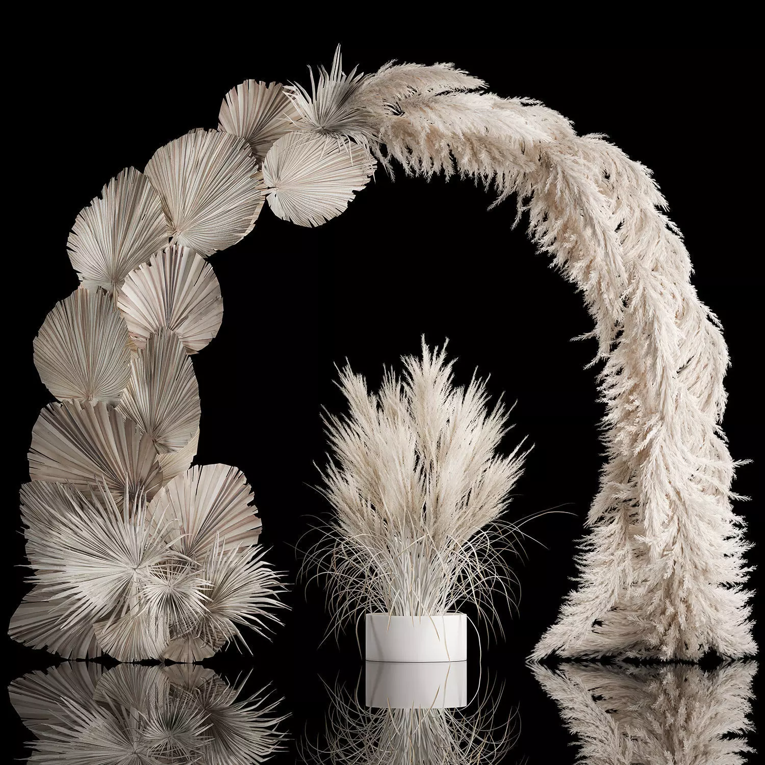 Wedding arch made of dry palm branches and pampas grass 3D model_0