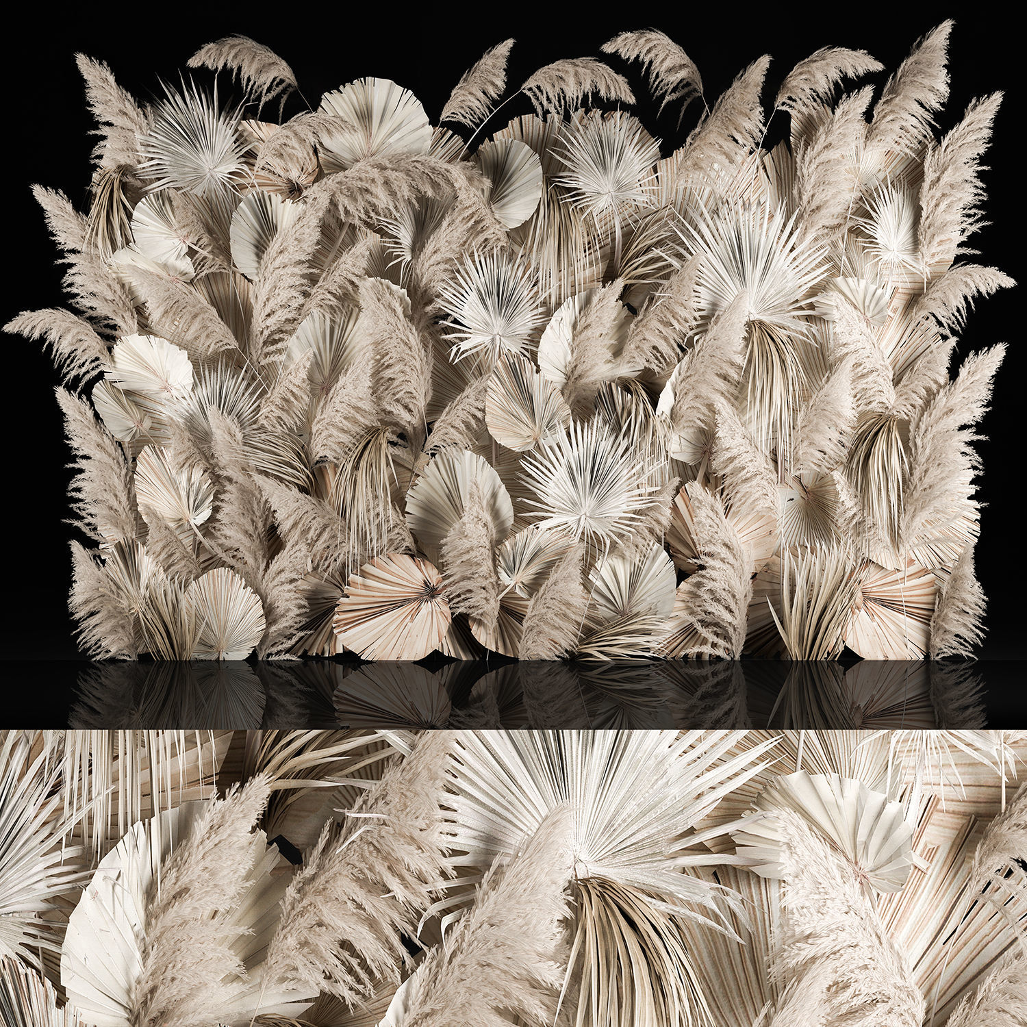 Vertical garden wall made of dry palm branches and pampas grass 3D model_1