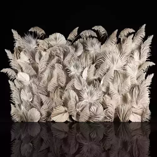 Vertical garden wall made of dry palm branches and pampas grass