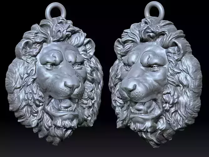 Lion Head Pendant Sculpture jewelry gold necklace