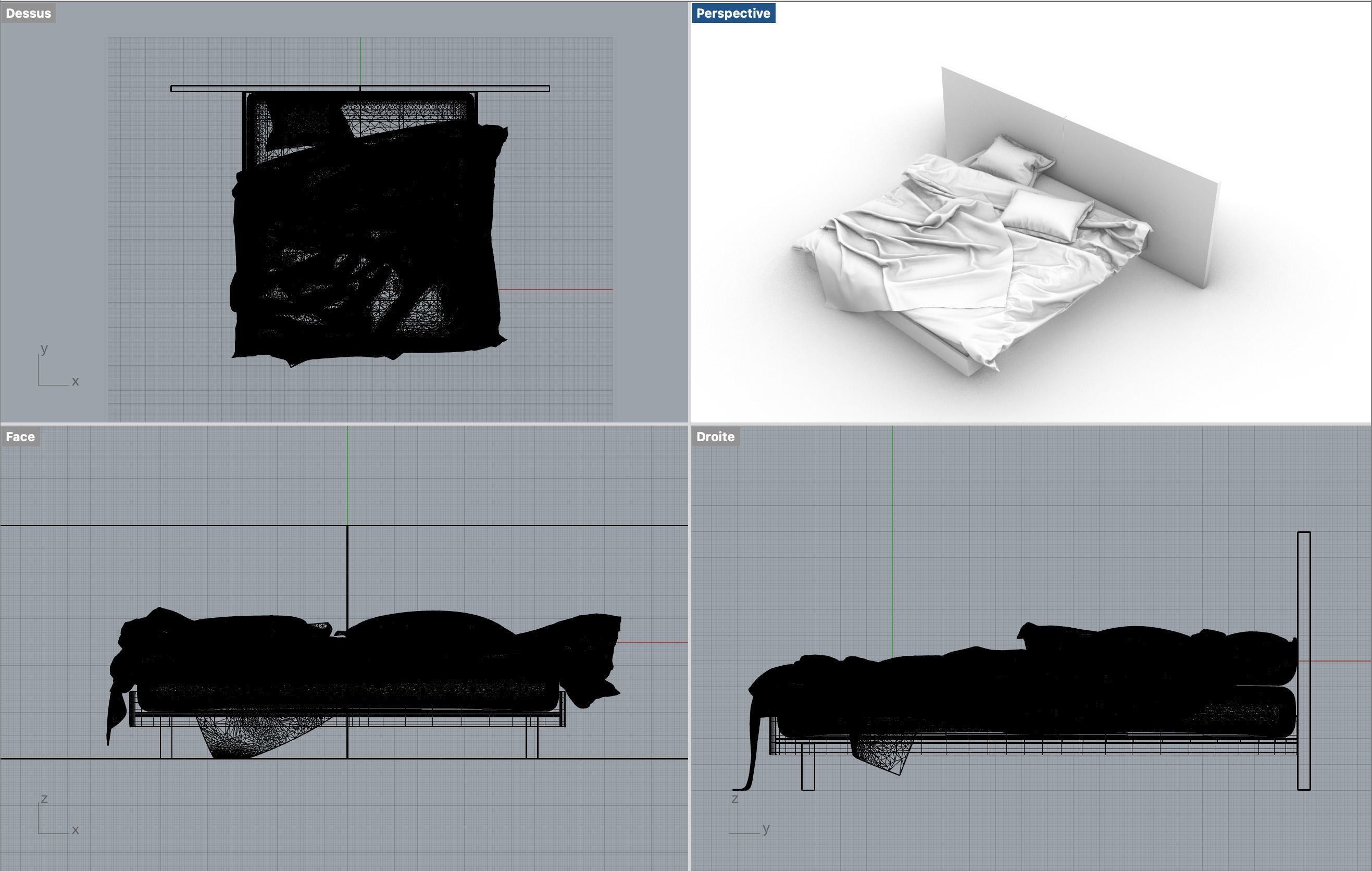 Undone king size bed 3D model_2