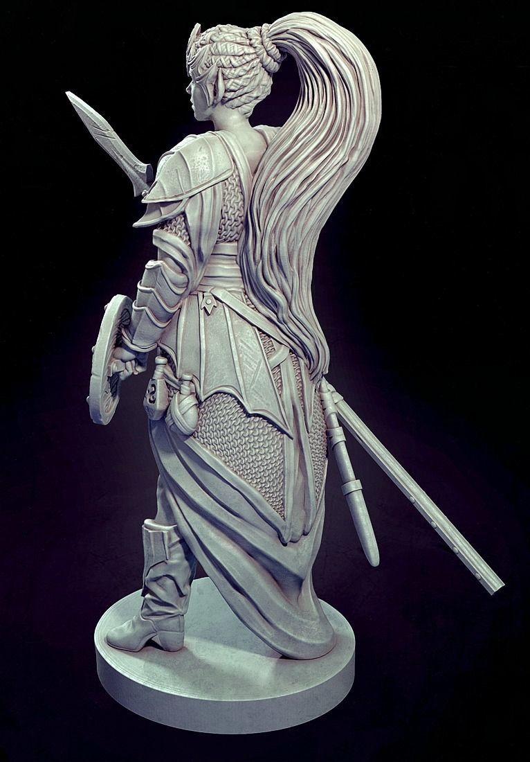 The Drow statue of woman holding sword 3D print model_1