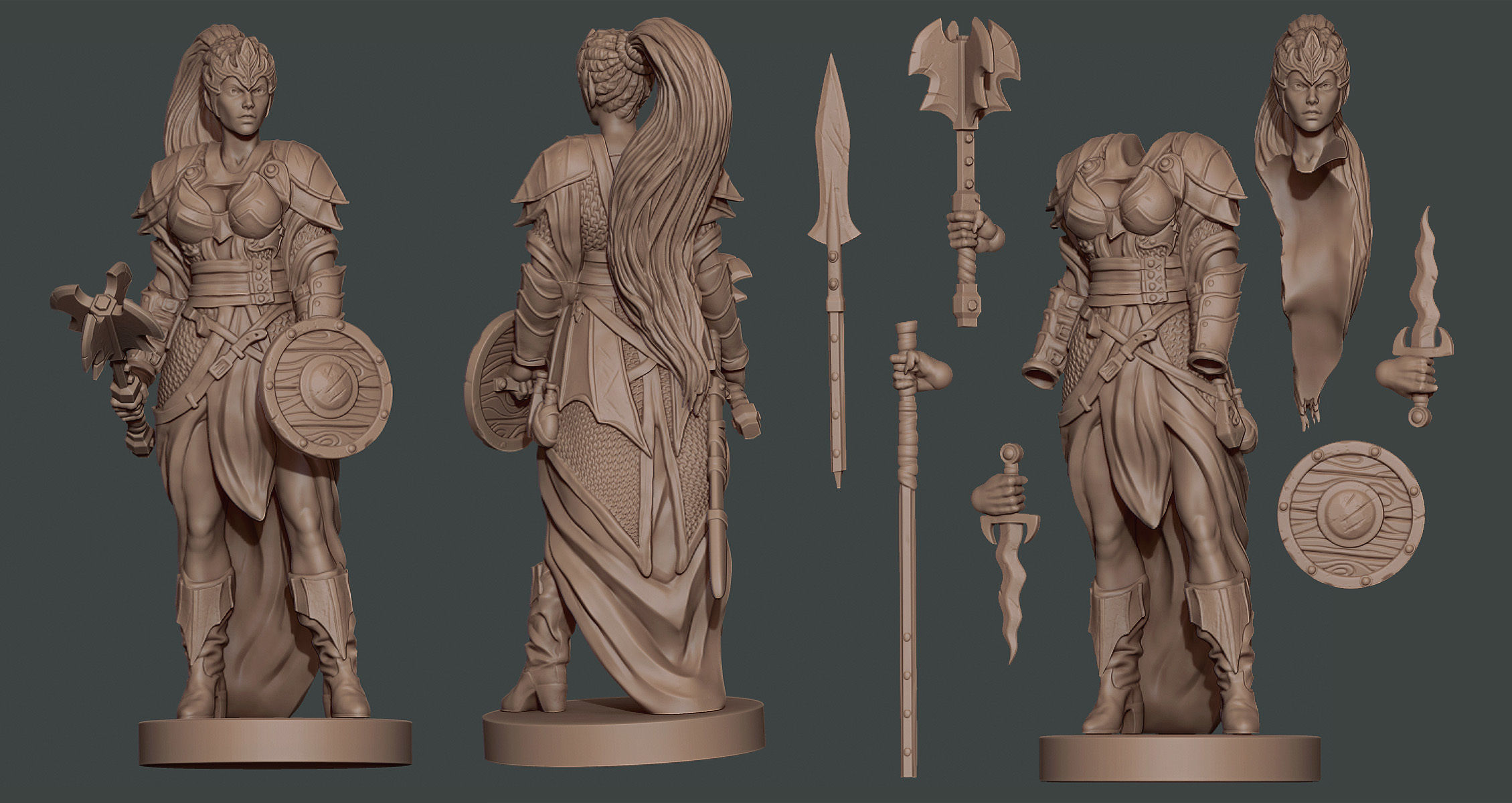 The Drow statue of woman holding sword 3D print model_4