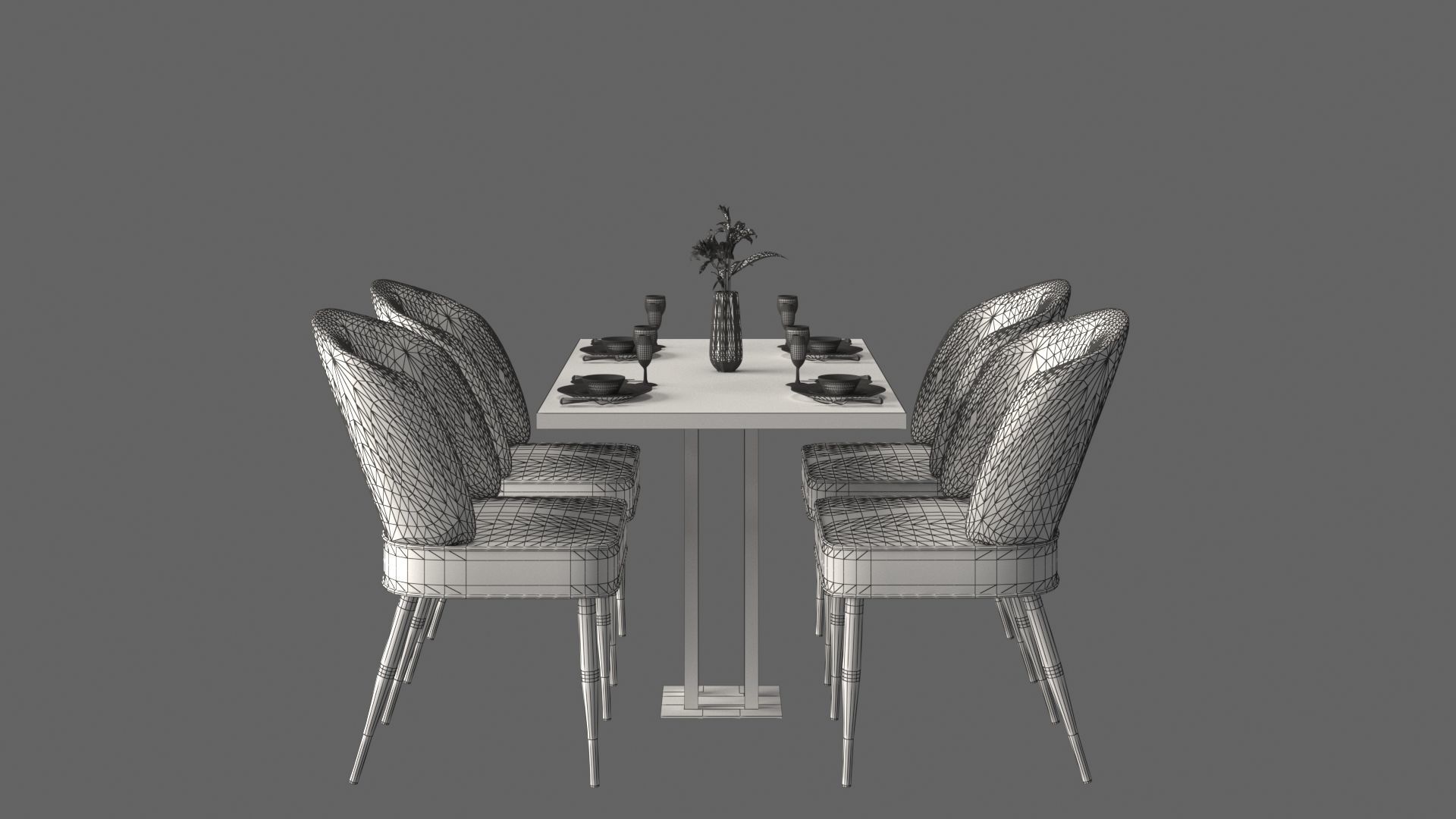 Dinner Set with Table and Chairs Low-poly 3D model_4
