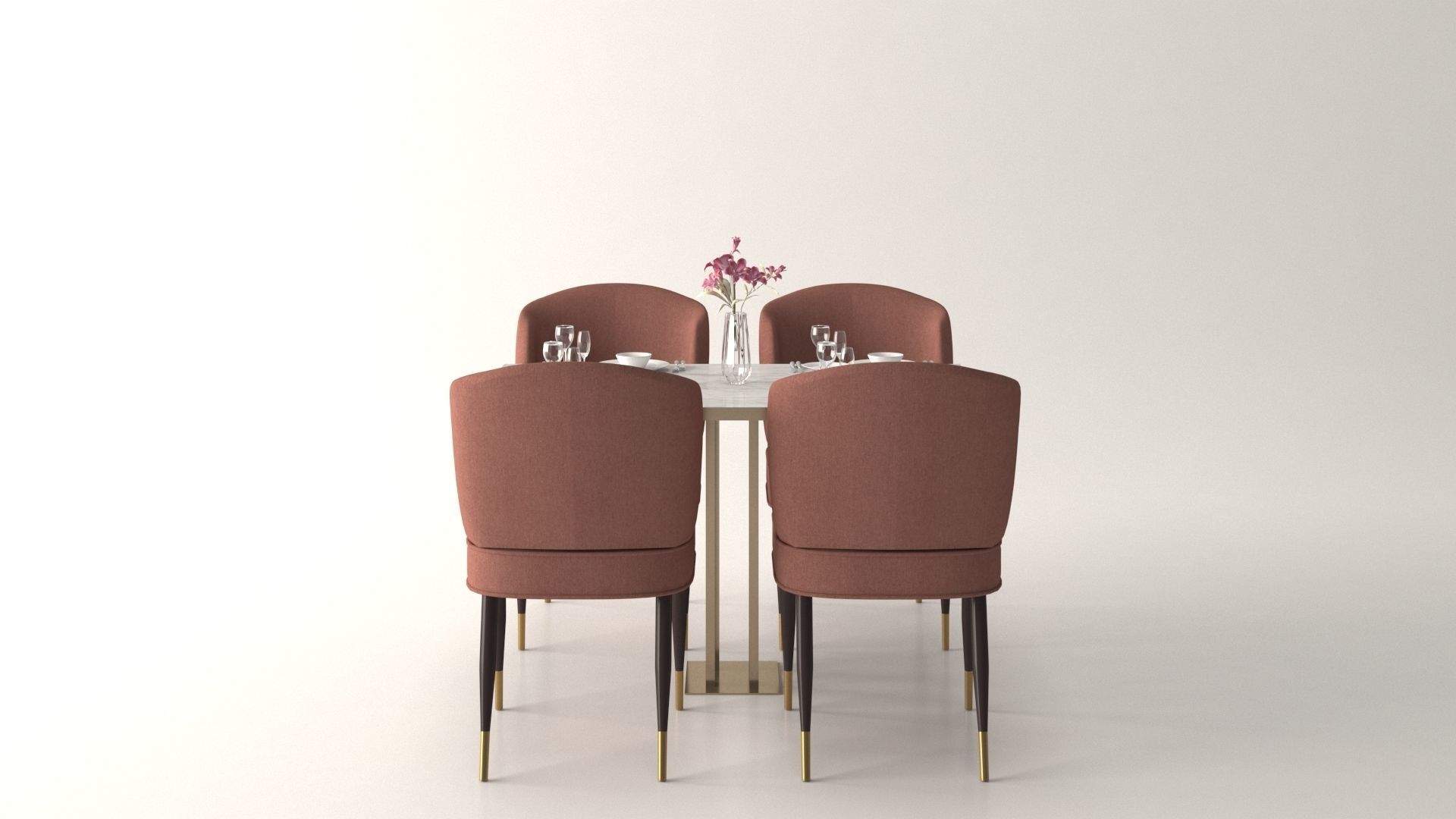 Dinner Set with Table and Chairs Low-poly 3D model_3