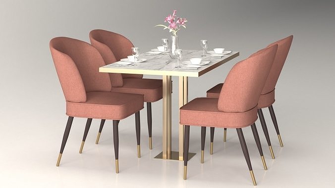 Dinner Set with Table and Chairs Low-poly 3D model