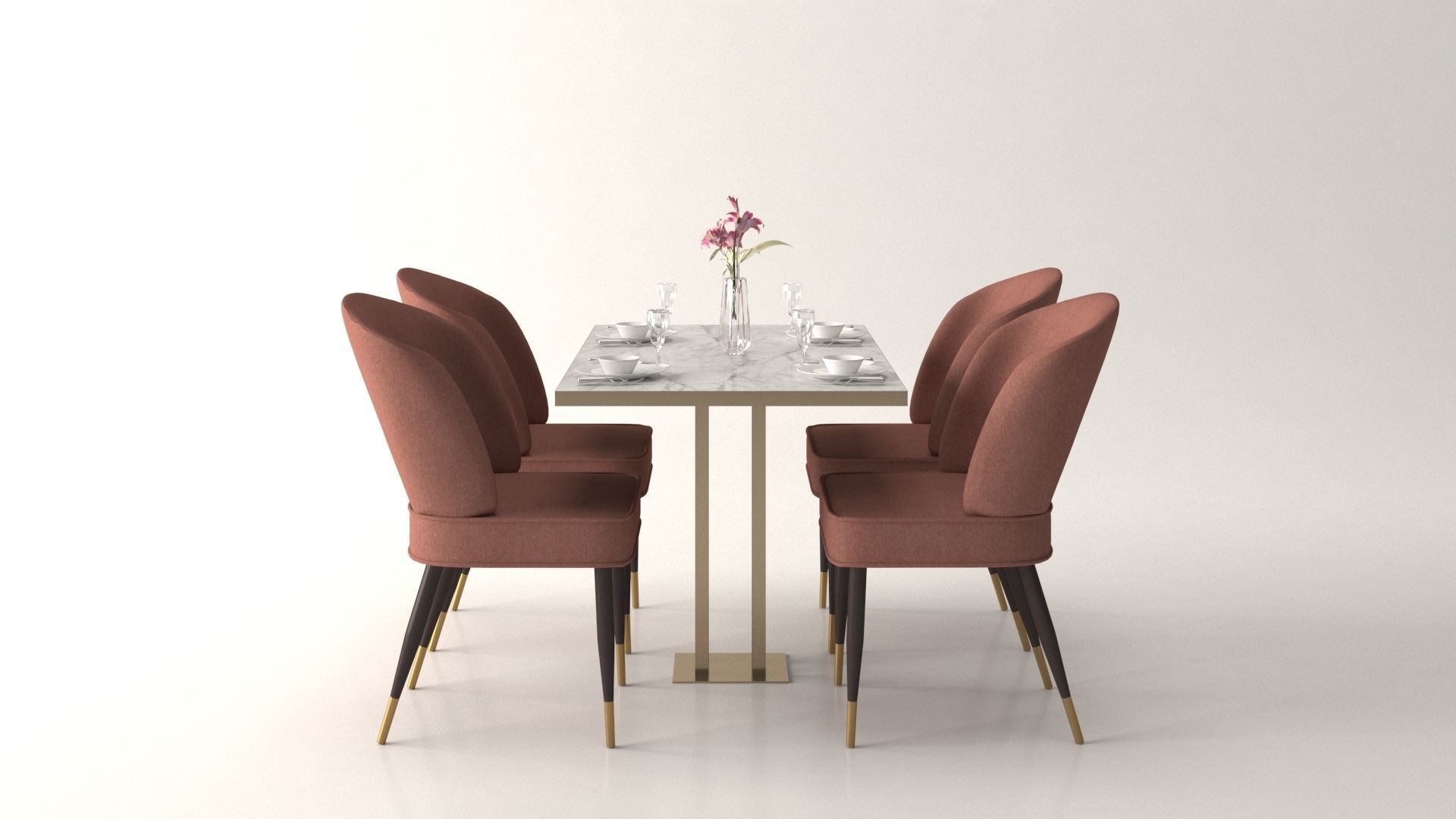 Dinner Set with Table and Chairs Low-poly 3D model_2