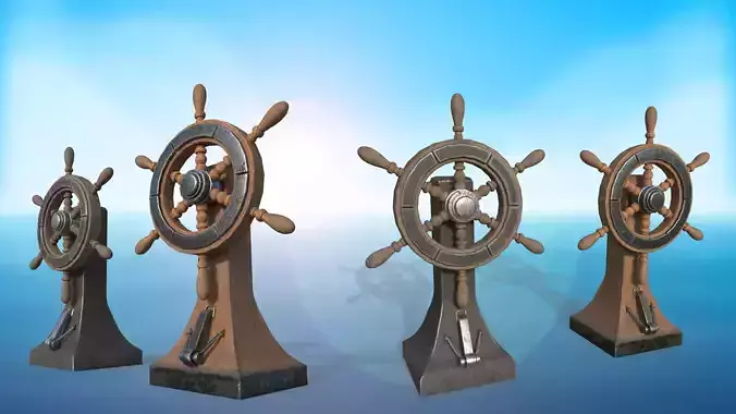 Vessel Wheel for sea ship and bell PBR game ready Low-poly 3D model